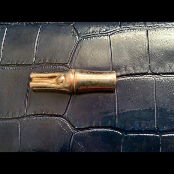 LONGCHAMP VTG CROC NAVY BLUE ACCORDION STYLE ZIPPED Wallet GORG RARE DISTRESSED - Picture 4 of 11